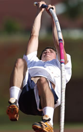 Mililani junior Cameron Daugherty is the OIA pole-vault champ. Photo by Byron Lee