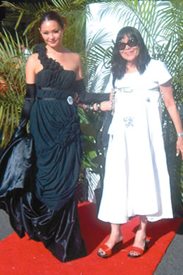 Model Tani Lynn Fujimoto wearing fashions of designer Frida