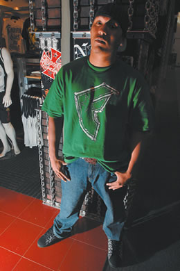 Ikaika Reppuhn: Famous 'Brigade' tee $24.99, No Fear 'Raw FW' jeans $63.99, Famous pinstripe hat $45