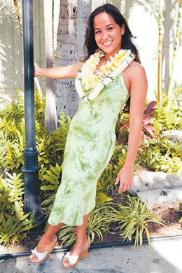 Rachel Hartley: Hawaiian Moon 'Lanikai' in avocado halter dress $76 (Also available in 3-XL, $86)