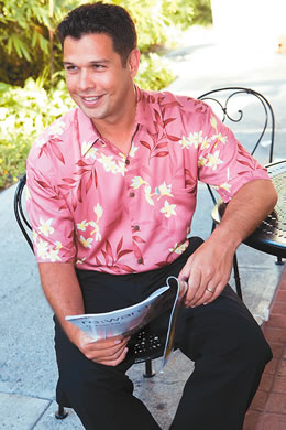 Danny Alvarez: Hawaiian Moon 'Plumeria' in rose men's shirt $64