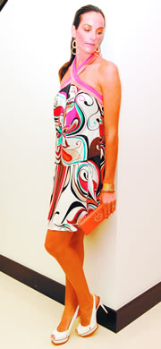 Melissa Drumm: bebe 'zara' halter dress, bebe 'zahara' white patent platform sandal $149, bebe 'ibiz