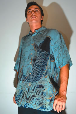 Troy Manandic: Citron 'border fish design' shirt $144 from Tapestries by Hauoli. 