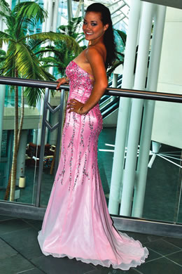 Tioni Tam Sing (Miss Island Oahu): B'Dazzle pink gown $389 from Party Dress by Claudette