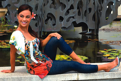 Noelani Kaui (Miss Garden Isle): Treasure Rock 'when in Rome' top $58 and capri denim leggings $24 f