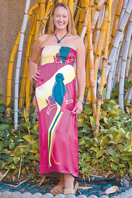 Kathleen Stolze: Voom 'Parrot' long tube dress $244, Sati Gems by Liza Lee necklace $100, Frolick br