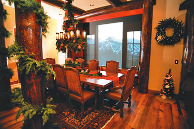 The dining room with a stunning view of the Colorado mountains.