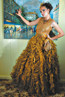 Precious Stoner: ZhanVi gold dress with ruffles $1,200