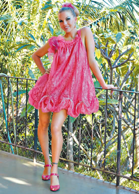 Erin Alyce Moore: ZhanVi pink lace flowy silk dress $600