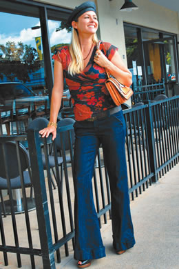 Shannon Clancey: Sweet Pea top $25, jeans $25, leather belt with Swarovski crystals on buckle $300, 