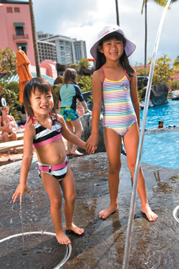 Kirra Park: Hello Kitty stripe bikini $38 Payton Murai: Hello Kitty bathing suit $35, Wallaroo Kids 