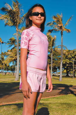 Taylor Widner: Xcel girls' short-sleeve stretch rashguard $29.50, Xcel juniors' 'Leilani' boardshort