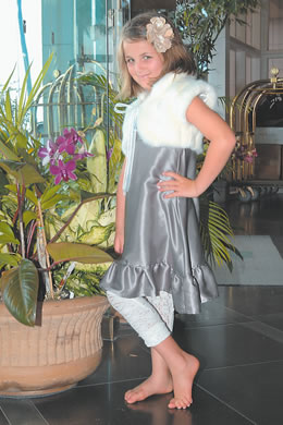 Ella Sultan: Kami Atelier silk 'Sofia' dress in sugarplum $76, snow white faux fur minky $75, lacey 