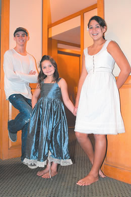 Gracie Bostock (pictured with brother Kainoa and sister Leilani): Kami Atelier cornflower silk pearl