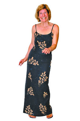Denby Fawcett: black and gold beaded gown $30