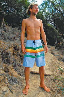 Manu Bouvet: Oxbow 'rush' boardshorts with zipper pocket, wax comb and UV protection $70