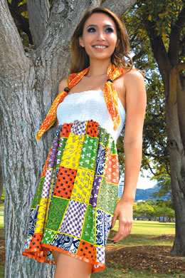 Courtney Miyaguchi: Multicolored tube dress with scarf $110