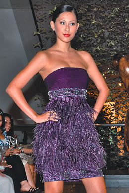 Daniella Abe: Sue Wong purple feather cocktail dress $520
