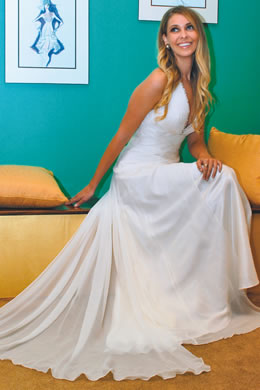 Kaitlyn Metcalf: Bernard Foong 'white angel' off-white halter dress with sequin neckline $469