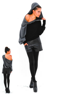 Krista Alvarez: SOUTH by Andy South asymmetrical hoodie $162, leather shorts $300