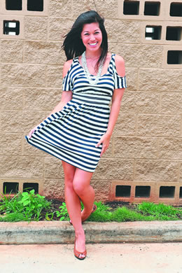 Nikki Thommes: Gilli stripe dress $40, necklace $17