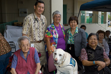 Dr. Albert Yazawa, Jo Des Maret, Minna Choy (front) Kimiyo Nakayama, Abby (K9) and Nu To Truong