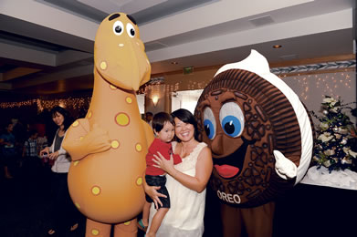 Kainoa and Sanae Rosenberg with Cheesasaurus Rex and Oreo Cookie Man