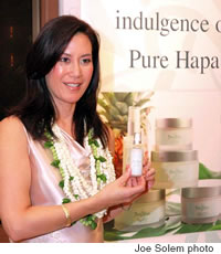 Nadyne Keala Orona displays the Pure Hapa Hawaiian Essential Facial Serum