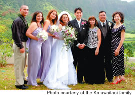 All in the ohana: son Chase, daughters Suzette, Minuette and Sunsette, son-in-law Takeichi Miyahira, wife Ellen, Kimo and sister Clydette