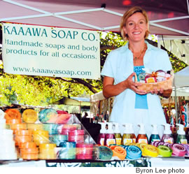 Virginia Lindgard’s Kaaawa Soap Co. booth is open 9 a.m.-4 p.m. on the third weekend of each month at the Hawaii Handcrafters and Artisans Alliance fair in Kapiolani Park