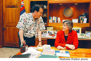 Gov. Linda Lingle first worked with Lenny Klompus when she was mayor of Maui and he brought the Hula Bowl to the Valley Isle