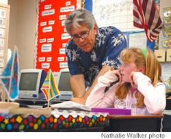 Lou Salza helps fifth-grader Padgett Skardon with her American history study