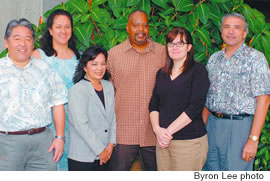 Cancer Research Center staff (from left): Kerry Kakazu, Anette Jones, Patricia Corrales, Kevin Cassel, Patricia Lorenzo and Carl-WilhelmVogel