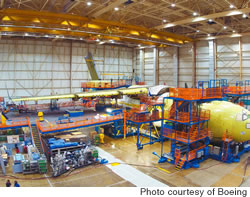 A C-17 under construction at Boeing’s Long Beach plant