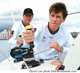 Dan Doyle (left) and son Justin will cross the Pacific with son Sean