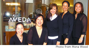 Satoko Kubota, Cherie Stamm, Lititia Thomas, Armida Morales and Lisa Kirley at the Aveda Salon & Spa at Ala Moana Center