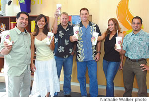 Thirsty for Jamba Juice (from left): Bruce Derego, Malia Kennedy, Mike Palmer, Greg Meier, Dayna Ajala and Kris Chatterjee