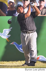 Tadd Fujikawa tees off on the final hole of the Sony Open