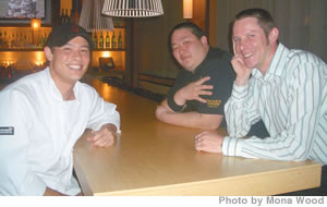 Taking a break at Jackie’s Kitchen are Chef Stephen “Mits” Hamada, manager Kwon and bartender Christian Self. Self’s wife was the first to stop by on Wednesdays to see her husband and watch ABC’s LOST on the bar TV. Now, every Wednesday at Jackie’s is LOST night.