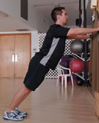 Slanted calf raise: Start with feet on ground, tippy toe up, hold, release