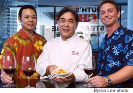 Ruth’s Chris Steak House assistant general manager Jay Kaneshiro, executive chef Leighton Miyakawa and manager Peter Dietrich