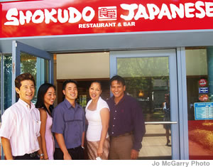 Takaaki Fujii, Kellyn Higa, Justin Mizufuka, Geraldine Jordan and Samson Eligio at Shokudo
