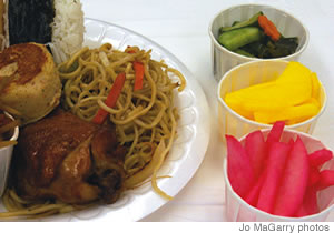 Mochiko chicken, fried noodles, fish cake, musubi, chow fun and gobo are just a few of the dozens of dishes available at the deli counter at Fukuya's
