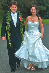The groom and bride entering Koolau Golf Club
