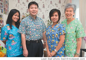 Dr. Yamashiroya with his office staff, Sharon Taculog, Cherry Ann Galiza and Ernelle Leong