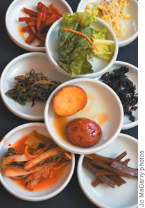 A tasty assortement of banchan, side dishes