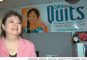 Dr. Cynthia Goto at the Tobacco Quitline call center