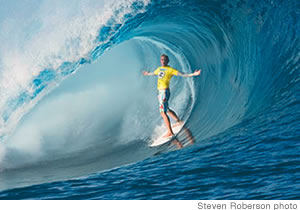 Jamie O'Brien wins the trials to get his slot in the May 8 Billabong Pro in Tahiti 