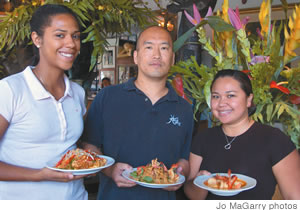 Larissa Lucas, Manabo Sato and Kristine Borja are ready to serve you at Keo's Thai Cuisine in Waikiki