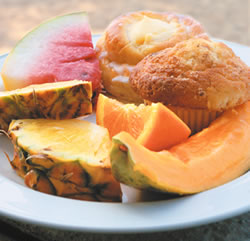 Shore Bird offers a fresh fruit buffet, breads and pastries as well as eggs and traditional breakfast meats